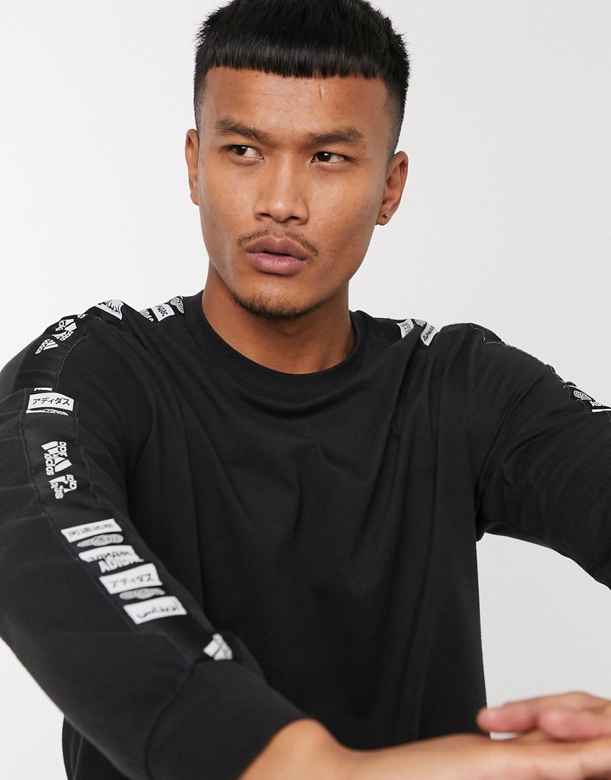 Adidas Training long sleeve t-shirt in black with logo taping