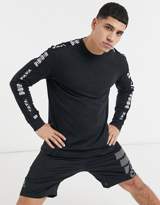 adidas Training long sleeve t-shirt in black with logo taping