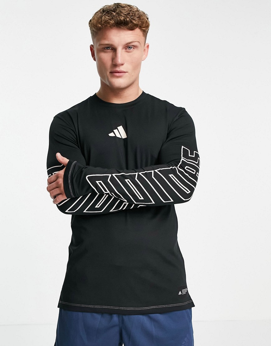 Adidas Training long sleeve top with arm print in black