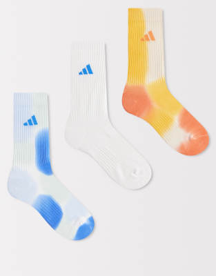 adidas Training - Lot de 3 paires de chaussettes effet tie-dye - Bleu, blanc et orange-Multicolore