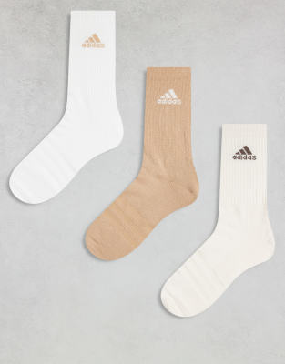 adidas Training - Lot de 3 paires de chaussettes - Marron, blanc et crème