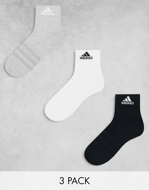 adidas Training - Lot de 3 paires de socquettes - Noir, blanc et gris