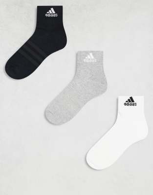 adidas Training - Lot de 3 paires de socquettes - Noir, blanc et gris