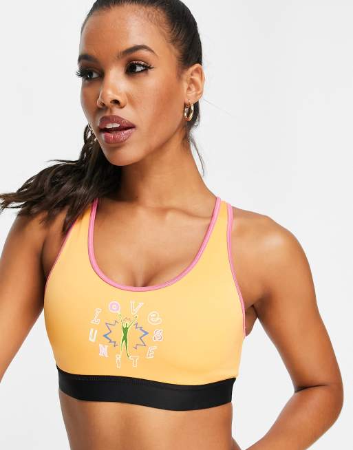 adidas Training Love Unites medium support sports bra top in orange