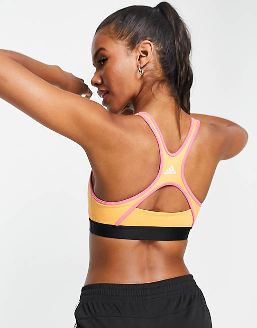  adidas Training  Love Unites medium support sports bra top in orange 