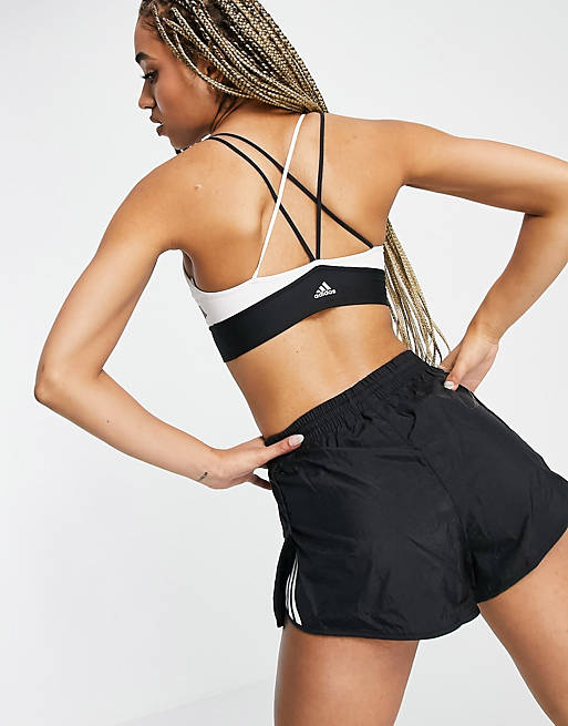 Women adidas Training  low support bra with strappy back in black and white 