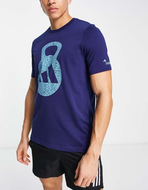adidas Training - Marineblå T-shirt med print af kettlebell