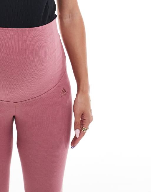 adidas Training maternity ribbed high-waist 7/8 leggings in red, 3 of 5