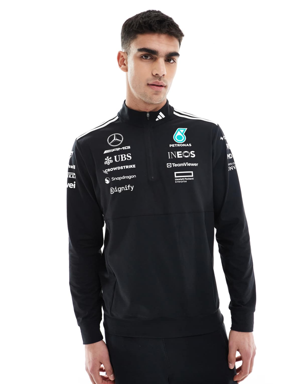 adidas Training Mercedes Formula One quarter-zip Sweatshirt in black