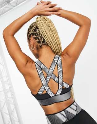 adidas Training mid-support sports bra with branded back straps in black