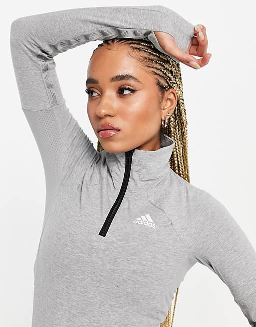 Women adidas Training Motion long sleeve top with 1/4 zip in grey 