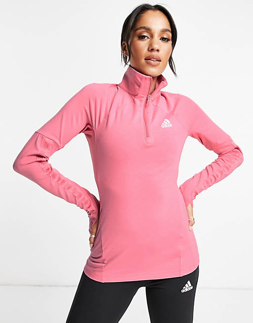 Tops adidas Training Motion long sleeve top with 1/4 zip in pink 