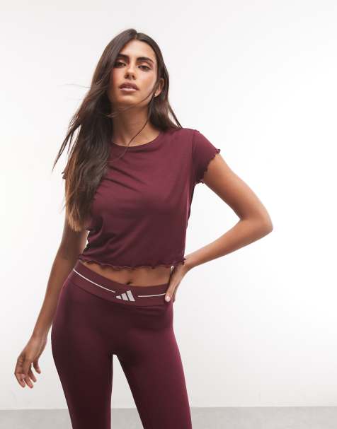 adidas Training motion t-shirt z falbankowym dołem w kolorze burgundowym - view 1