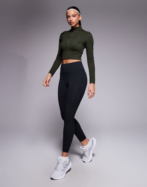 adidas Training - Mørk kakifarvet og sømløs jakke med cropped snit, 3 af 4