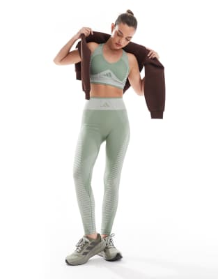 adidas - Training - Nahtlose 7/8-Leggings in Silber und Grün-Grau