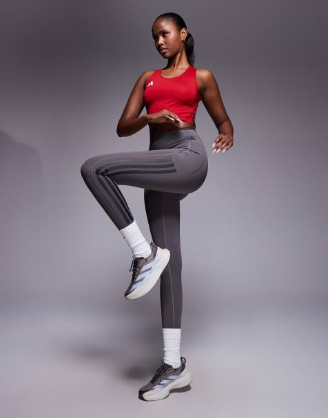 adidas Training Optime 3 stripe 7/8 leggings in dark grey - view 1