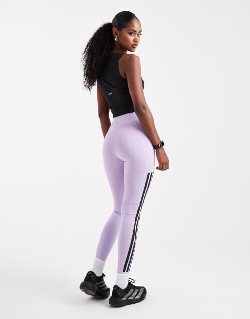 adidas Training Optime 3-stripes full-length leggings in powder plum , 4 of 5
