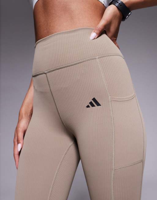 adidas Training Optime 7/8 rib leggings in chalky brown, 3 of 5