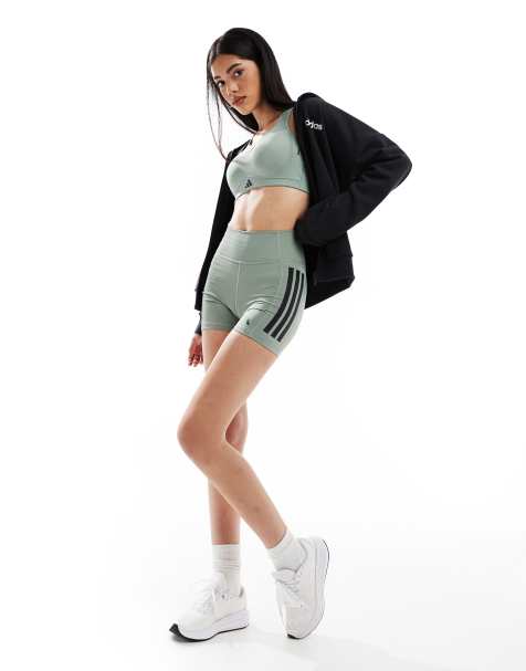 adidas Training Optime booty shorts in silver green - view 1