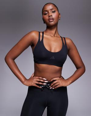 adidas Training Optime double strap light support sports bra in black