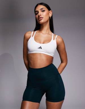 adidas Training Optime double strap light support sports bra in white
