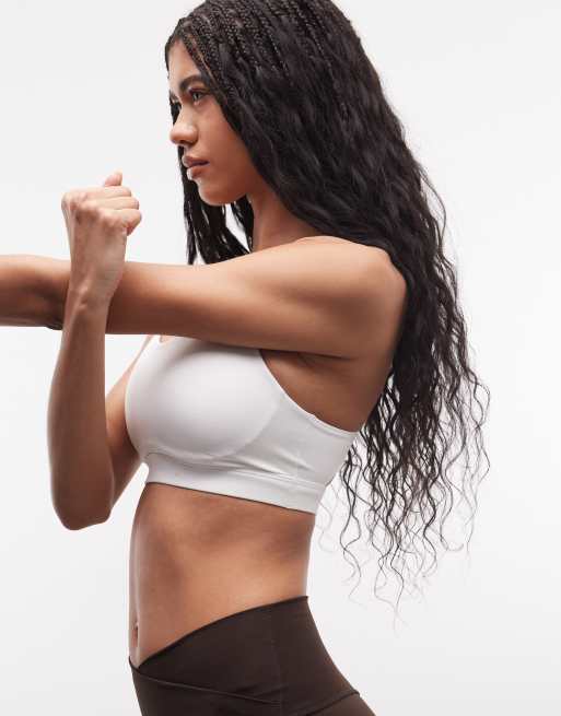 adidas Training Optime Essentials high-support sports bra in white, 4 of 4
