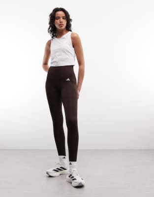 adidas Training - Optime Essentials - Lange Leggings in Kaffeebraun