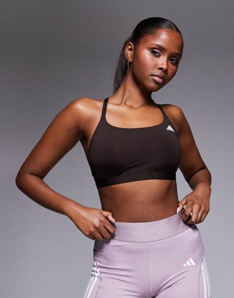 adidas Training Optime Essentials light support bra in brown