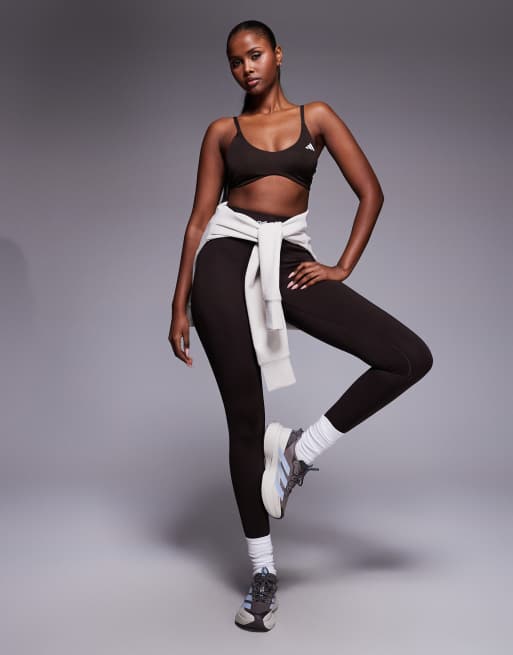 adidas Training Optime Essentials light support sports bra in coffe brown, 3 of 4