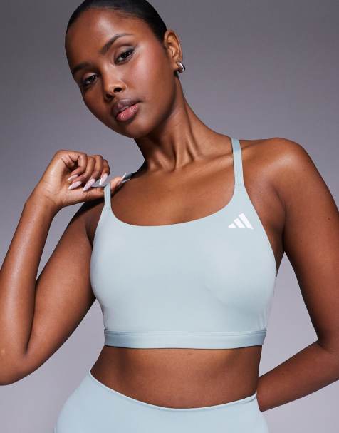 adidas Training Optime Essentials light support sports bra in sage green - view 1