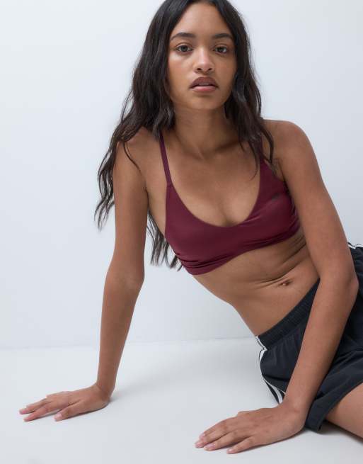 adidas Training Optime essentials light support twist sports bra in maroon, 4 of 5