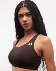 adidas Training Optime Essentials mid support bra in brown