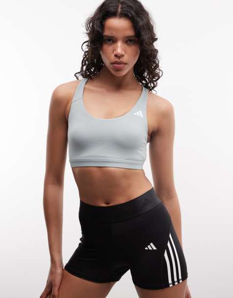 adidas Training Optime Essentials mid-support sports bra in sage - view 1
