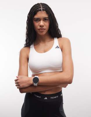 adidas Training Optime Essentials mid support sports bra in white