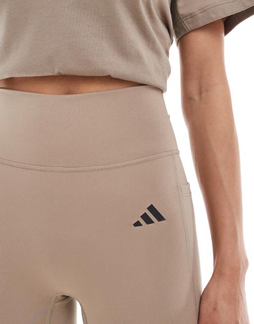 adidas Training Optime essentials no front rise seam 7/8 leggings in chalky brown , 3 of 5