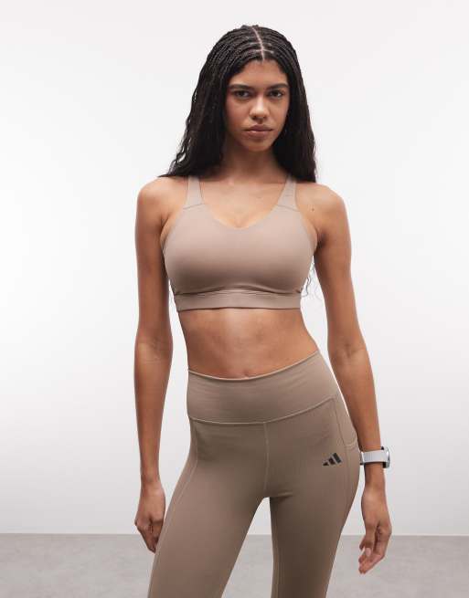 adidas - Training Optime Essentials - Reggiseno sportivo marrone gesso a supporto elevato, 2 di 4