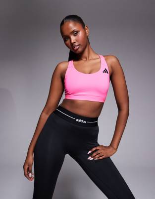 adidas Training - Optime Essentials - Sport-BH in Rosa mit leichter Stützkraft-Marineblau