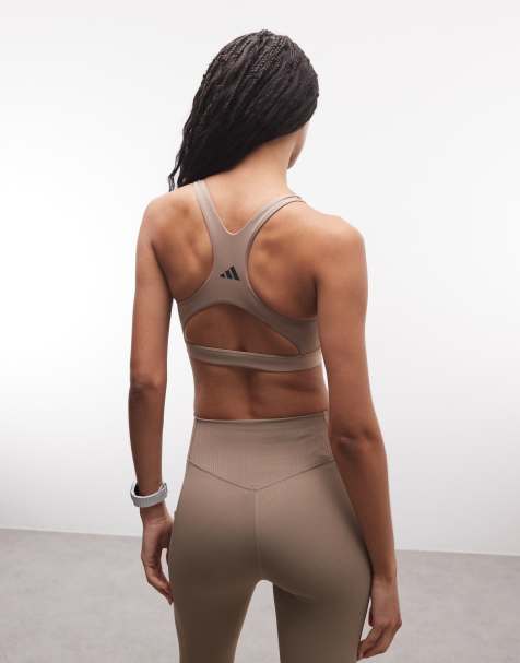 adidas Training - Optime Essentials - Støvet brun sports-BH med høj støtte - view 1