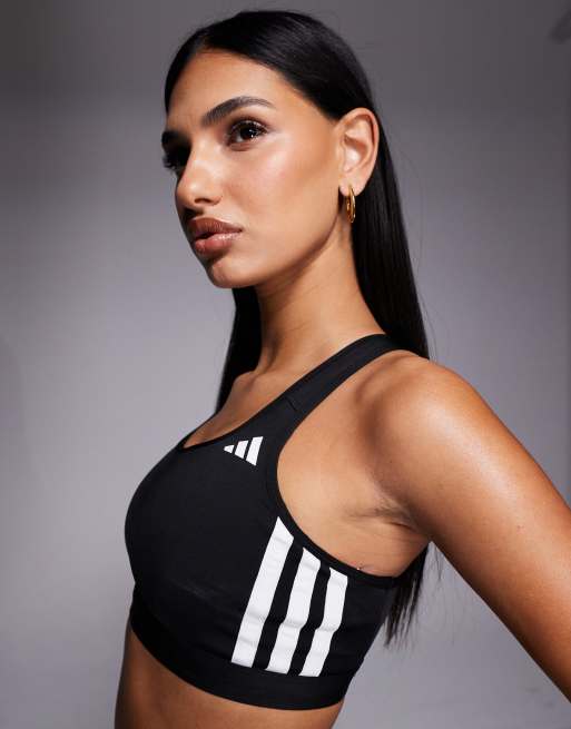 adidas – Training Optime – Essentials – Svart sportbehå med medelstöd, 3 av 4