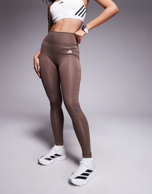adidas Training Optime full length leggings in brown, 4 of 5