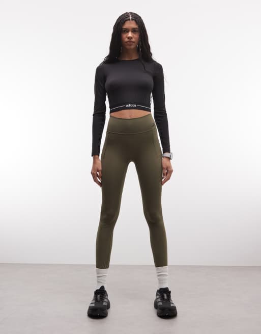 adidas Training Optime full length leggings in olive khaki, 3 of 5