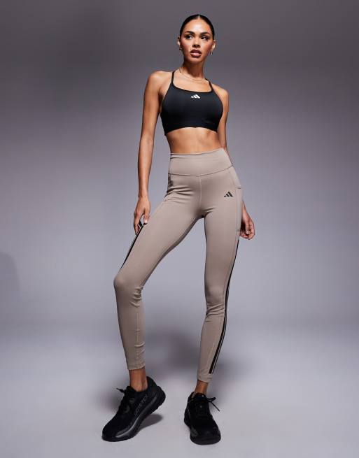 adidas Training - Optime - Kalkbrune 7/8-leggings med 3 striber, 2 af 5