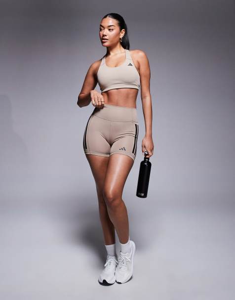 adidas Training – Optime – Knappe Shorts in Kreidebraun - view 1