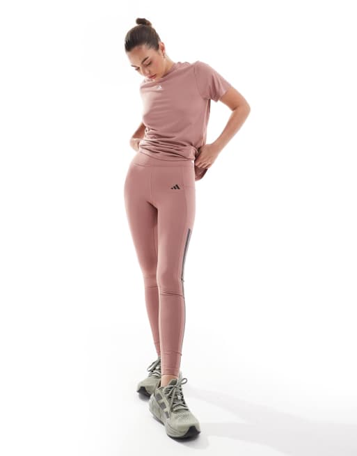 adidas Training – Optime – Lang geschnittene Leggings in Rot mit den drei Streifen