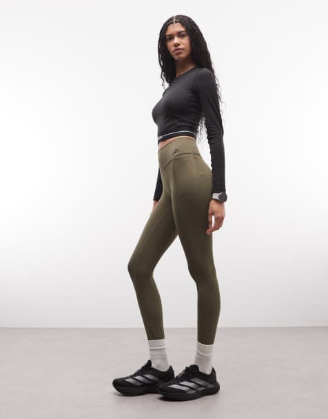 adidas - Training - Optime - Lange legging in olijfgroen kaki - view 1