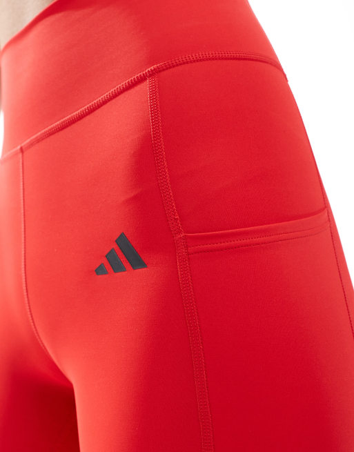 adidas Training – Optime – Lange Leggings in Rot mit den drei