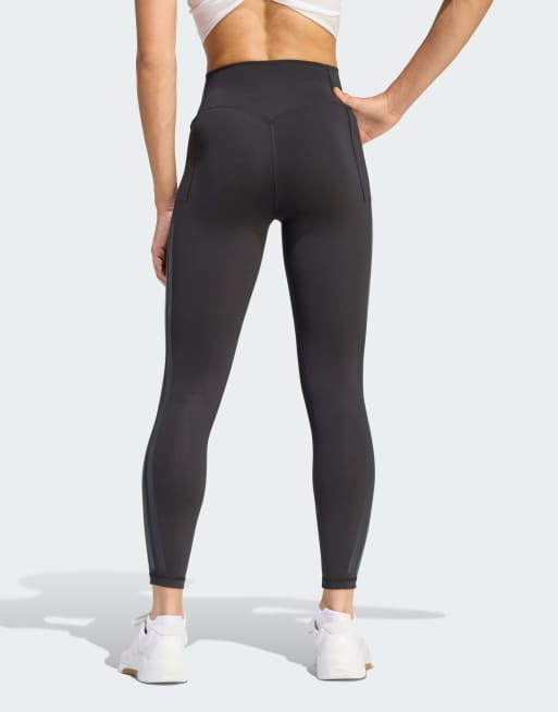 adidas Training - Optime - legging 7/8 neri con 3 righe, 2 di 4