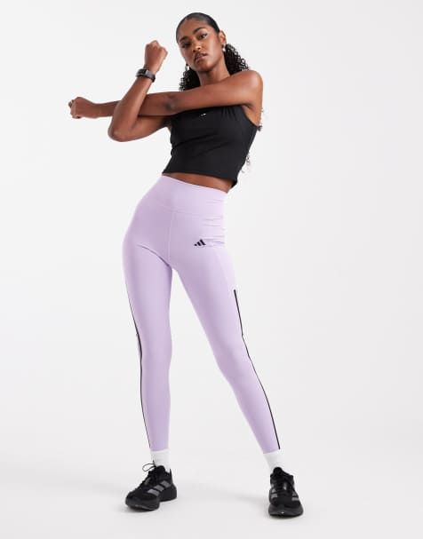 adidas - Training Optime - Leggings lunghezza integrale viola polvere con 3 strisce - view 1