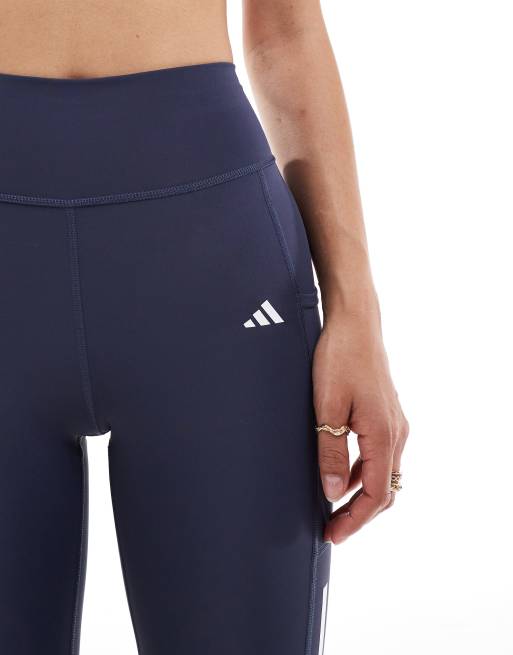 adidas Training Optime Leggings taglio integrale blu con 3 strisce