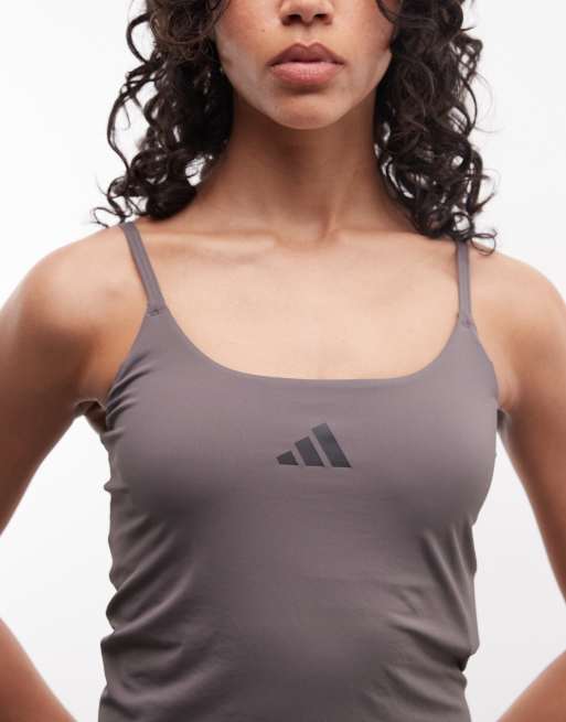 adidas Training Optime light support strap top in grey, 3 of 4